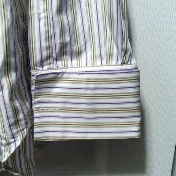 H.STOCKTON MEN'S PRE-OWNED COTTON STRIPED DRESS SHIRT W/FRENCH CUFFS SIZE: 17 - Picture 6 of 6